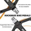 ROCKBROS Mountain Bike Pedals Nylon Composite Bearing 9/16" MTB Bicycle Pedals with Wide Flat Platform - ROCKBROS