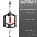 ROCKBROS MTB Pedals Platform Bike Pedal Aluminum 9/16" Bicycle Pedal Non-Slip Lightweight Flat Pedals for BMX Road Mountain Bikes - ROCKBROS