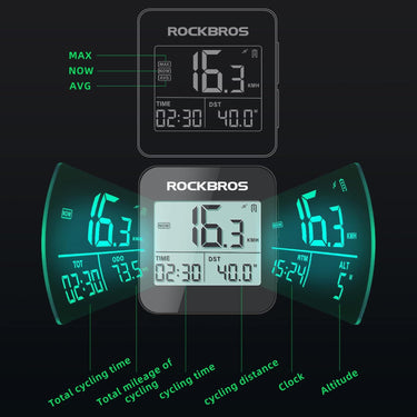 ROCKBROS GPS Bike Computer Accurate Wireless Speedometer with Backlight - ROCKBROS