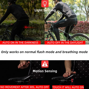 ROCKBROS Bike Tail Light Smart USB Rechargeable IPX6 Waterproof - ROCKBROS