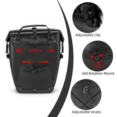 ROCKBROS Waterproof 27L Large Capacity Bike Rear Rack Bicycle Pannier Bag Waterproof