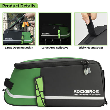 ROCKBROS Bike Rear Rack Bag Reflective Bicycle Saddle Bag Cycling Luggage Panniers with Shoulder Straps - ROCKBROS