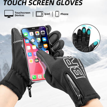 ROCKBROS Winter Cycling Gloves, Water-Resistant, Touch Screen, Anti-Slip Full Finger Gloves