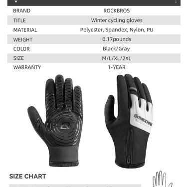 ROCKBROS Winter Cycling Thermal Running Ski Touchscreen Snow Gloves for Outdoor Sports