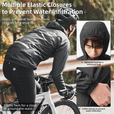 ROCKBROS Men's Waterproof Cycling Rain Jacket with Hood, Lightweight Reflective