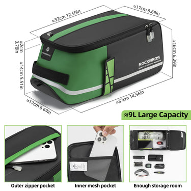 ROCKBROS Bike Rear Rack Bag Reflective Bicycle Saddle Bag Cycling Luggage Panniers with Shoulder Straps - ROCKBROS